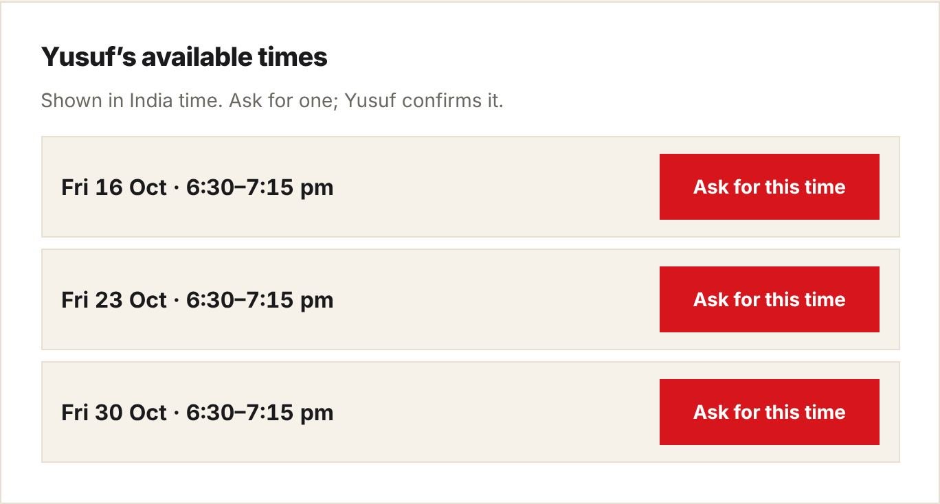Your mentor's available times