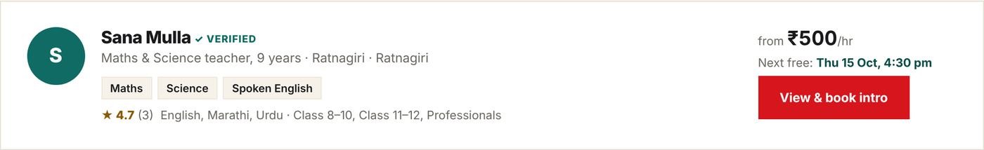 A teacher card in Find a teacher