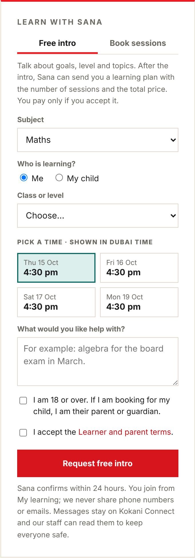 The Free intro booking form