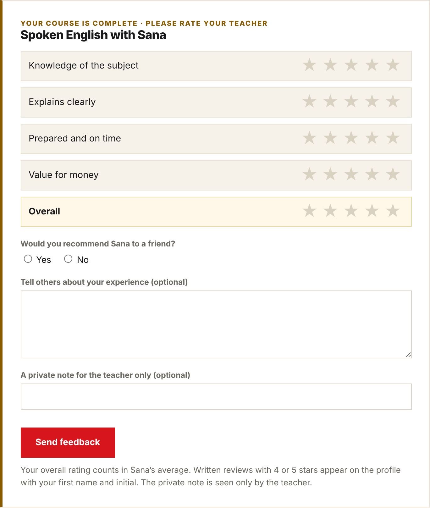 The rate your teacher form
