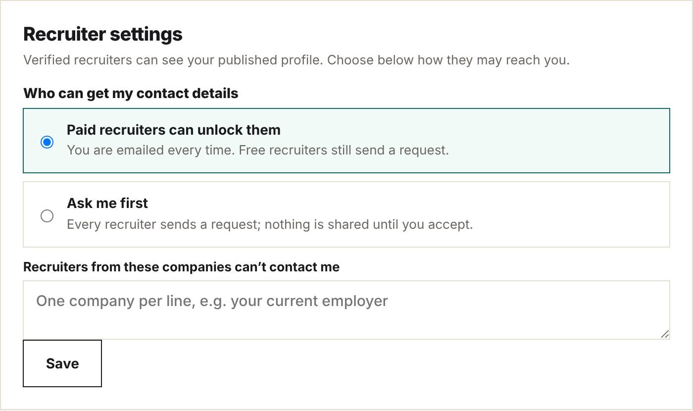 Recruiter settings