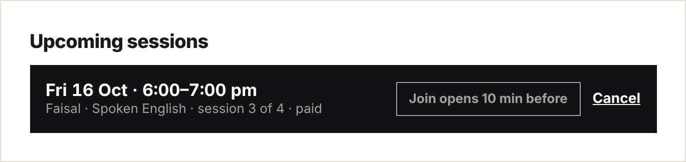 Upcoming sessions with the Join button